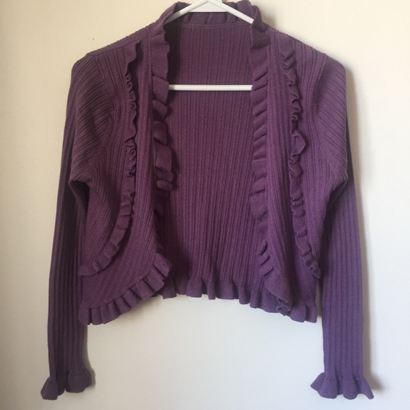 Purple Open Front Knit Long Sleeve Cardigan - Picture 1 of 3